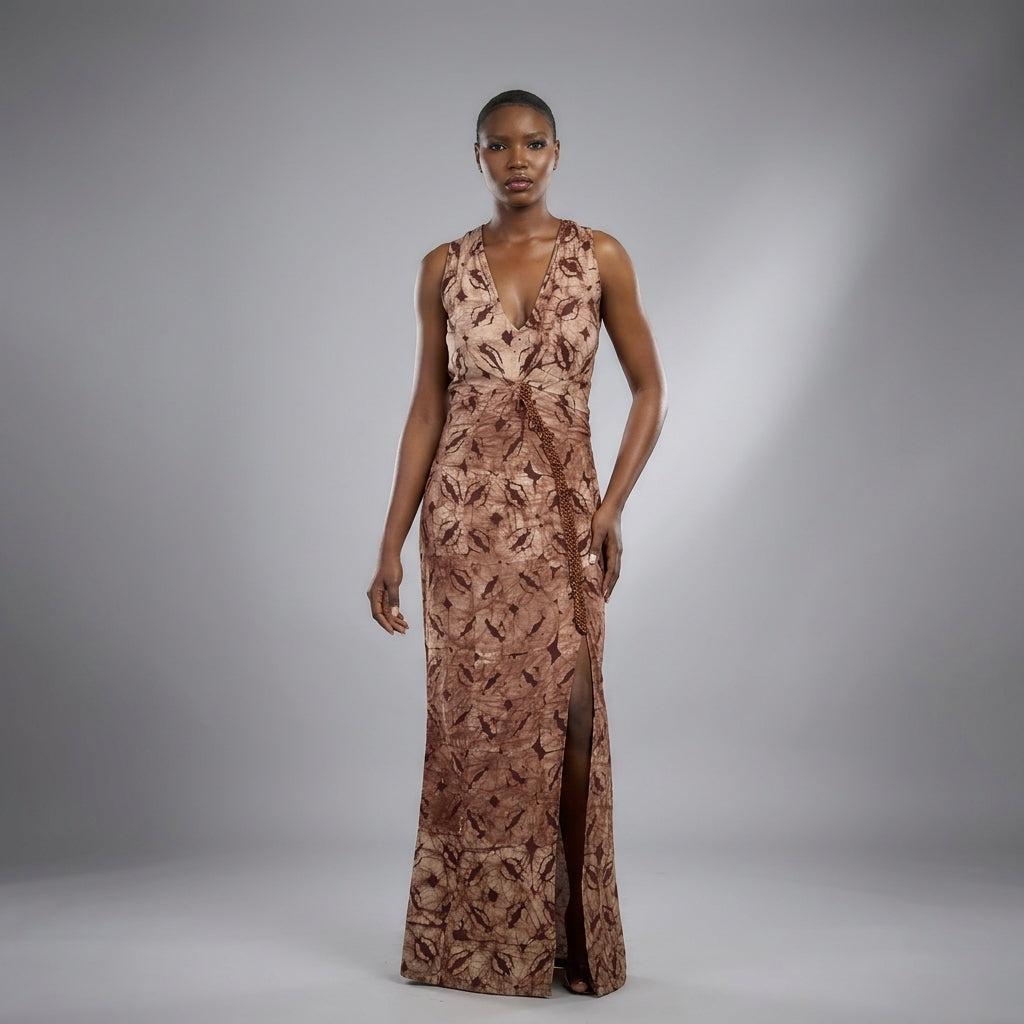 Mirva, Asymmetrical Batik Evening Dress Hand-Beaded Slit Gown – Nyny Ryke