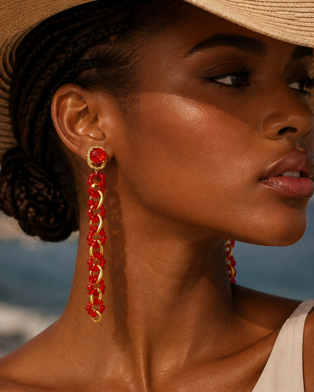 Mirage, Handcrafted Crimson Red Sculptural Lightweight Drop Earrings