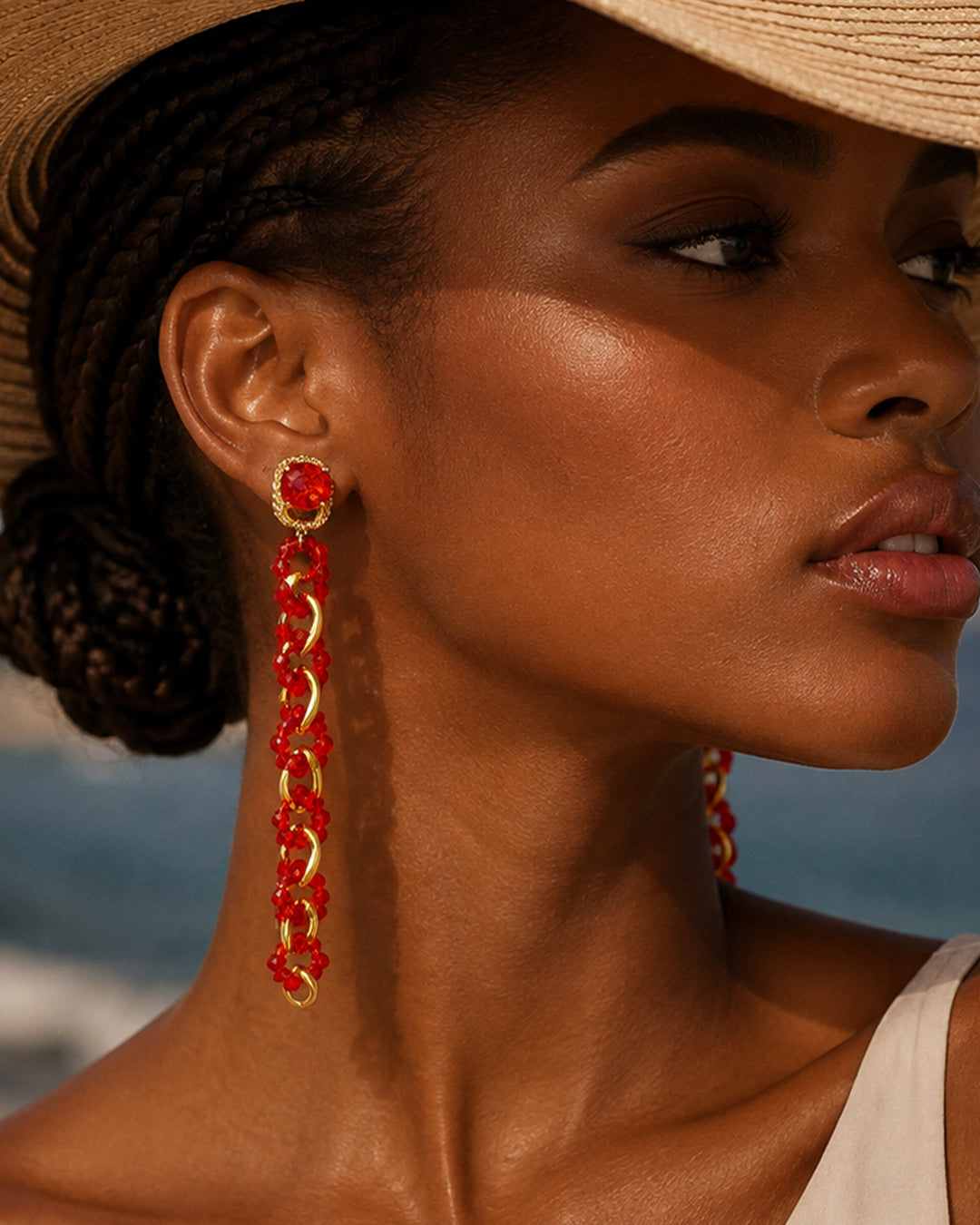 Mirage, Handcrafted Crimson Red Sculptural Lightweight Drop Earrings
