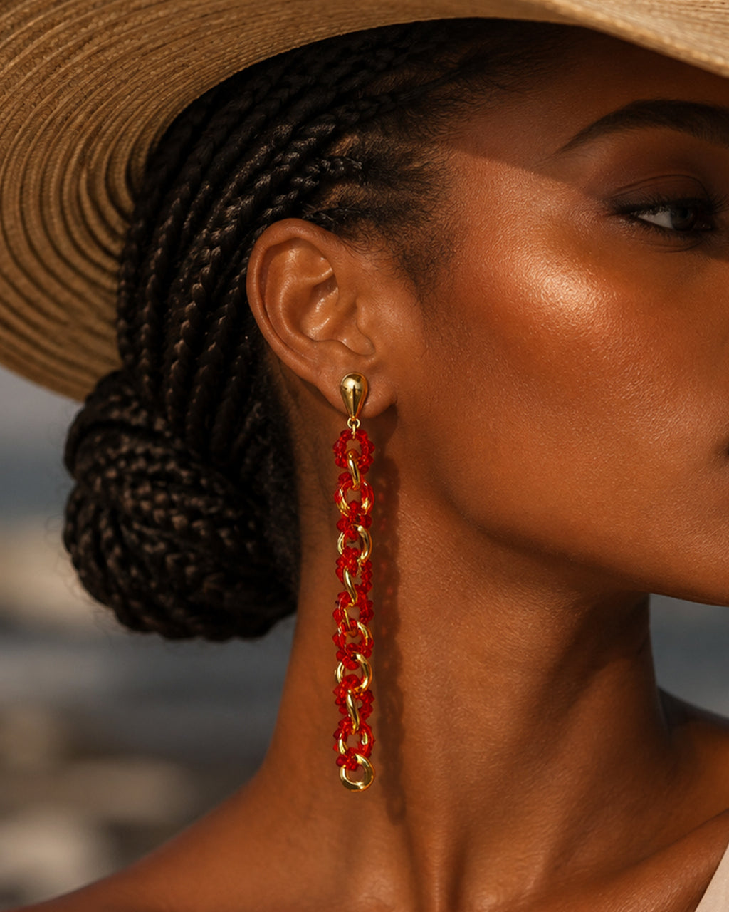 Mirage, Handcrafted Crimson Red Sculptural Lightweight Drop Earrings