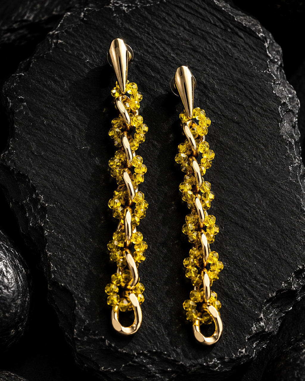Mirage, Handcrafted Sunburst Yellow Sculptural Lightweight Drop Earrings