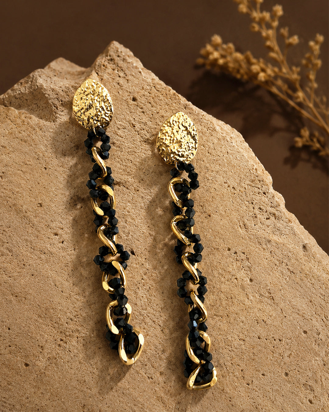 Mirage, Handcrafted Onyx Black Sculptural Lightweight Drop Earrings