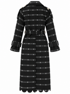Vera Trench, Handcrafted Black Shimmer Kente Long Coat with Rhinestones & Batik Lining
