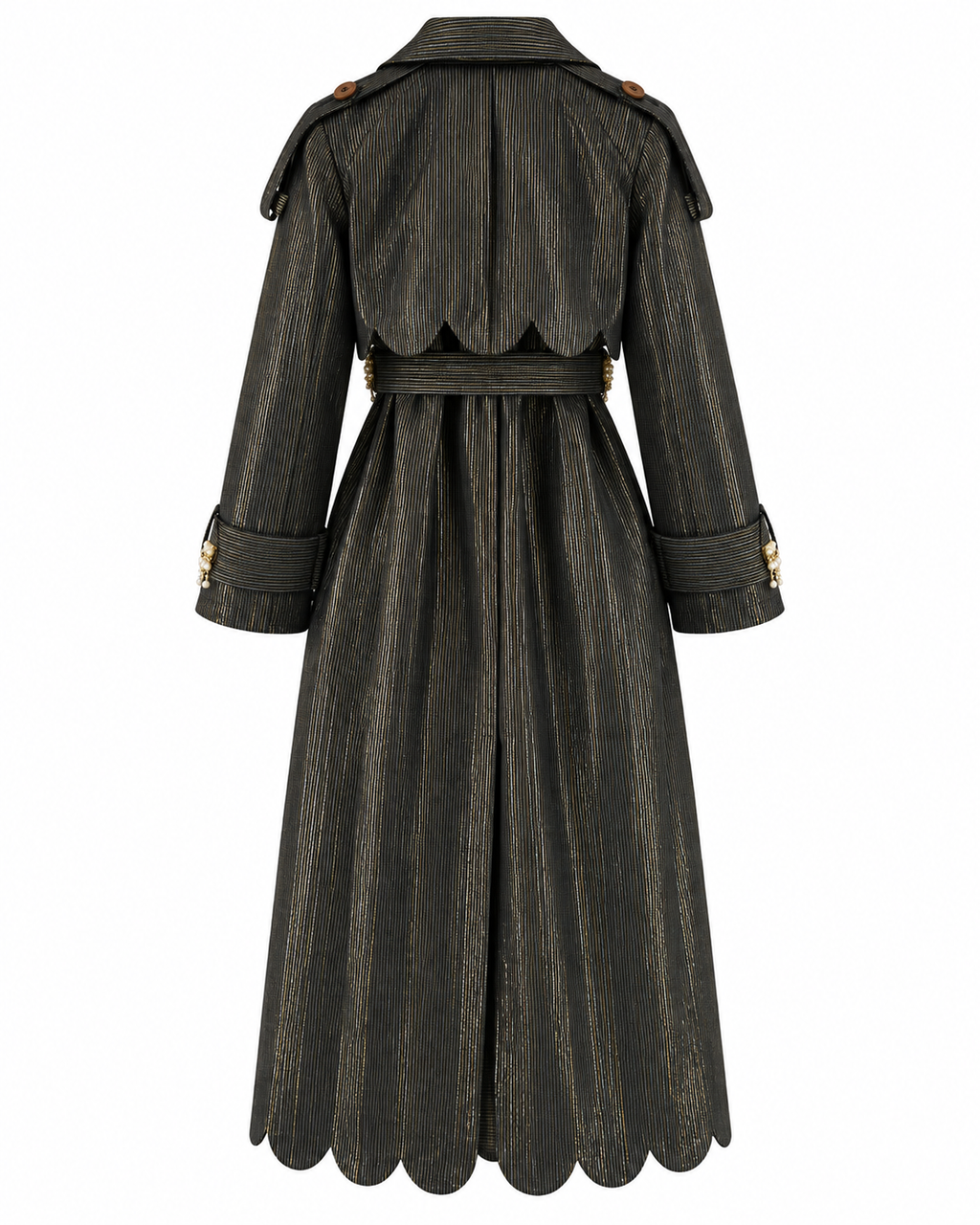 Vera Trench, Handcrafted Kente & Rhinestone Long Coat with Batik Lining – Black