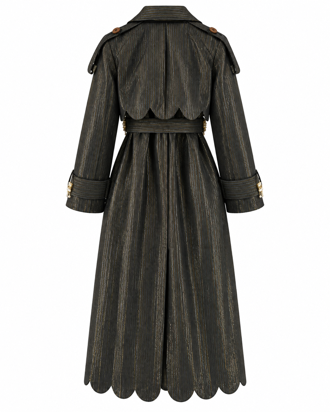 Vera Trench, Handcrafted Kente & Rhinestone Long Coat with Batik Lining – Black