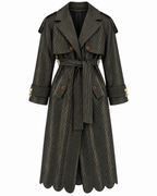 Vera Trench, Handcrafted Kente & Rhinestone Long Coat with Batik Lining – Black