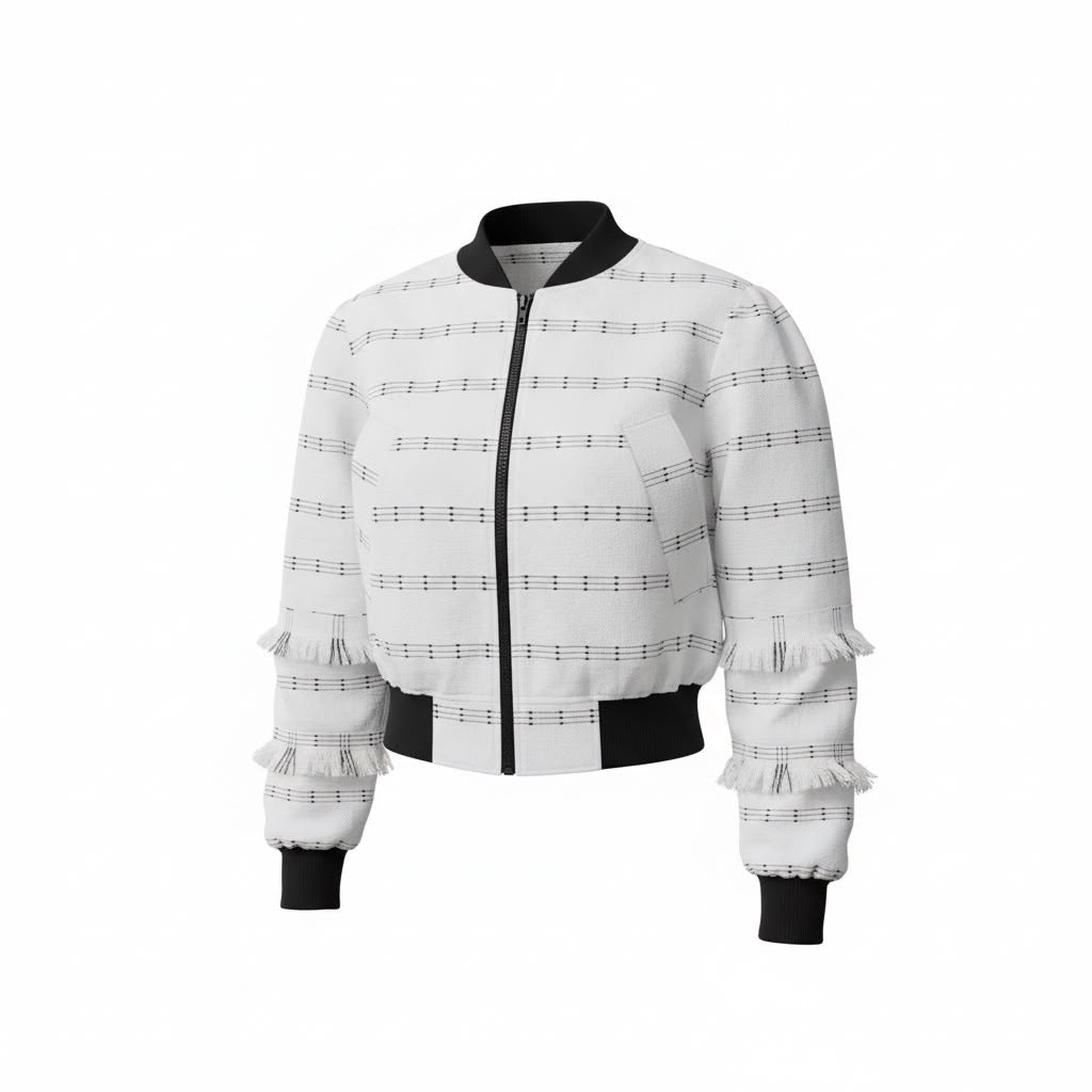 Speranza, Unisex Hand-Woven Fringe Bomber Jacket White Statement Coat