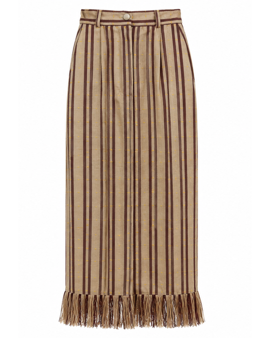 Milena Cream with Brown Stripes Handcrafted High-Waist Kente Pencil Skirt