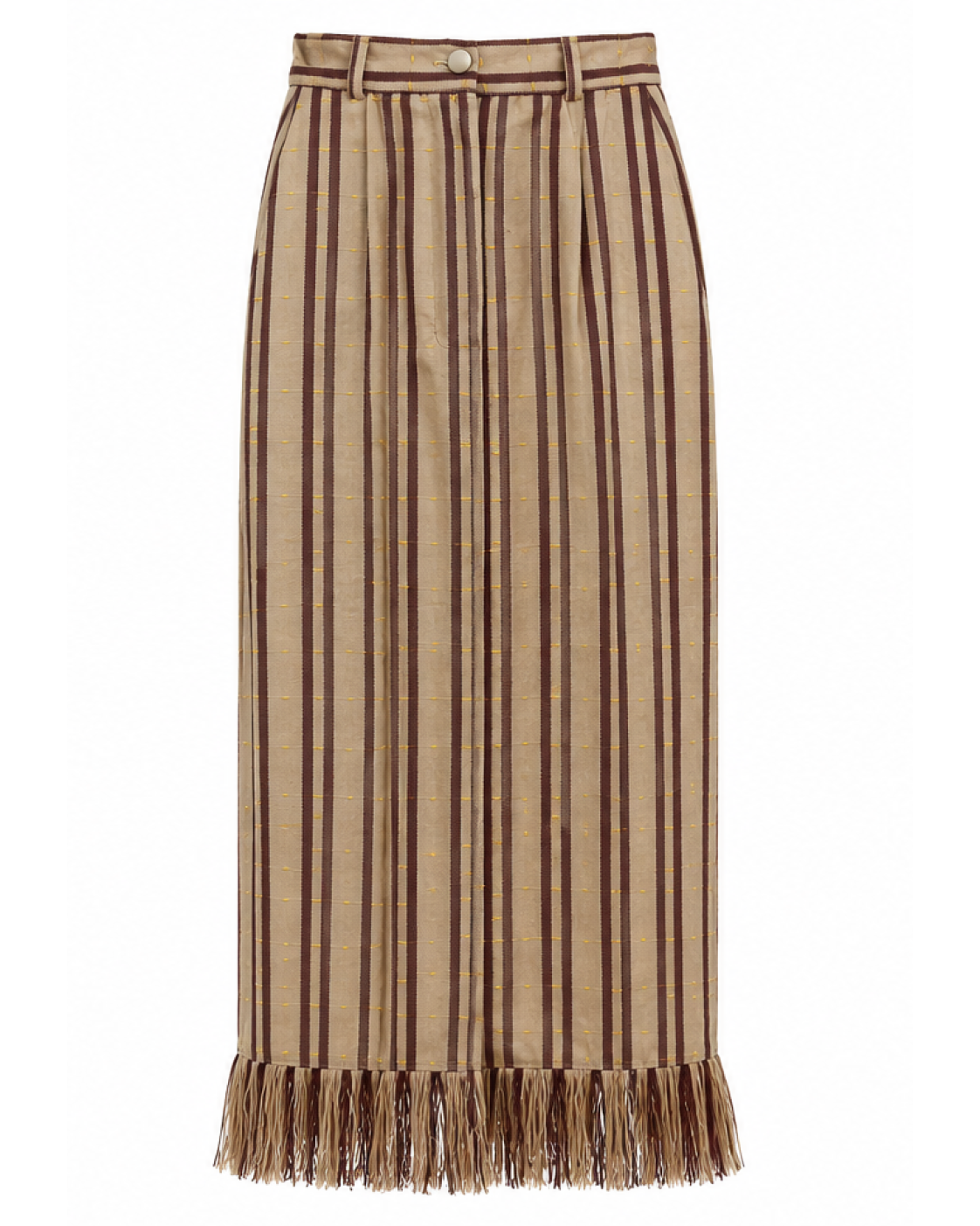 Milena Cream with Brown Stripes Handcrafted High-Waist Kente Pencil Skirt