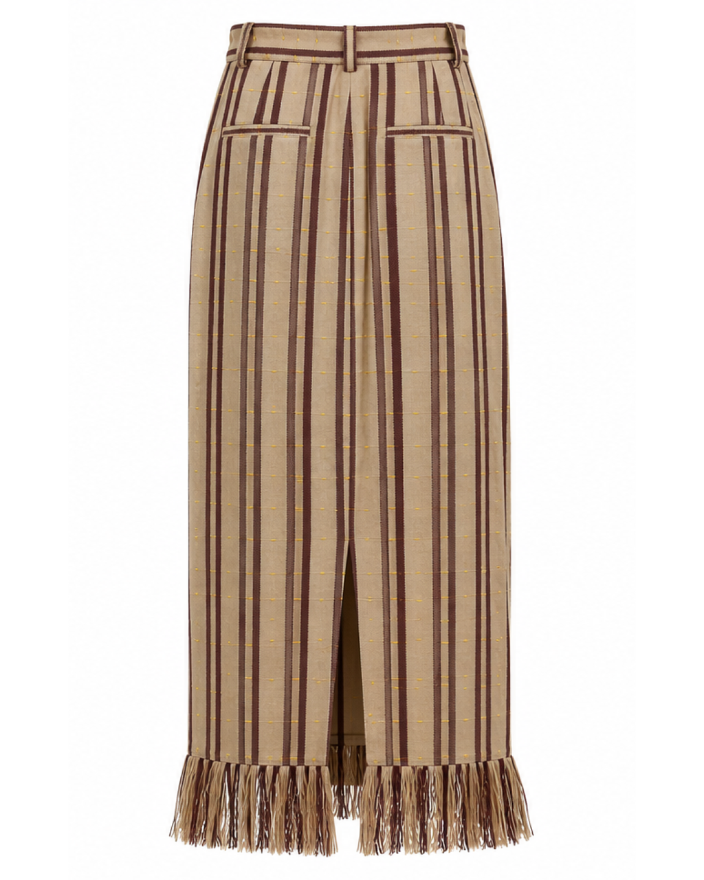 Milena Cream with Brown Stripes Handcrafted High-Waist Kente Pencil Skirt