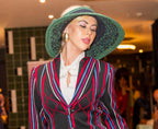 Bow II, Women's Handmade Black & Green Crochet Raffia Wide-Brim Sun Hat with Oversized Back Bow