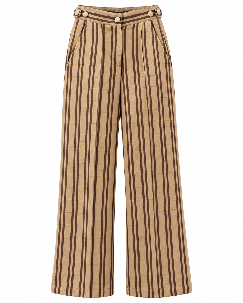 Margot, Handcrafted Adjustable Tailored Cream with Brown Stripes Kente Trousers