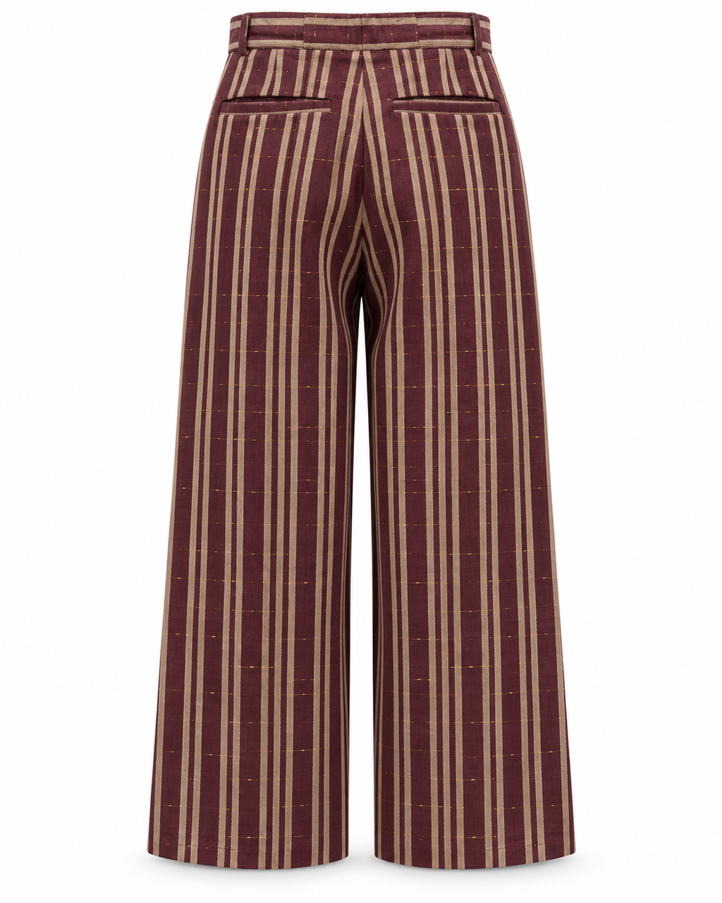 Margot, Handcrafted Adjustable Tailored Chocolate with Cream & Gold Stripes Kente Trousers