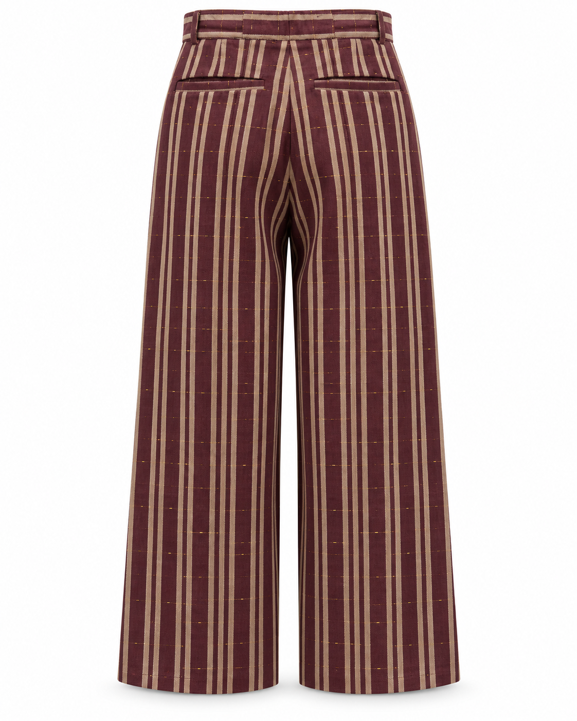 Margot, Handcrafted Adjustable Tailored Chocolate with Cream & Gold Stripes Kente Trousers