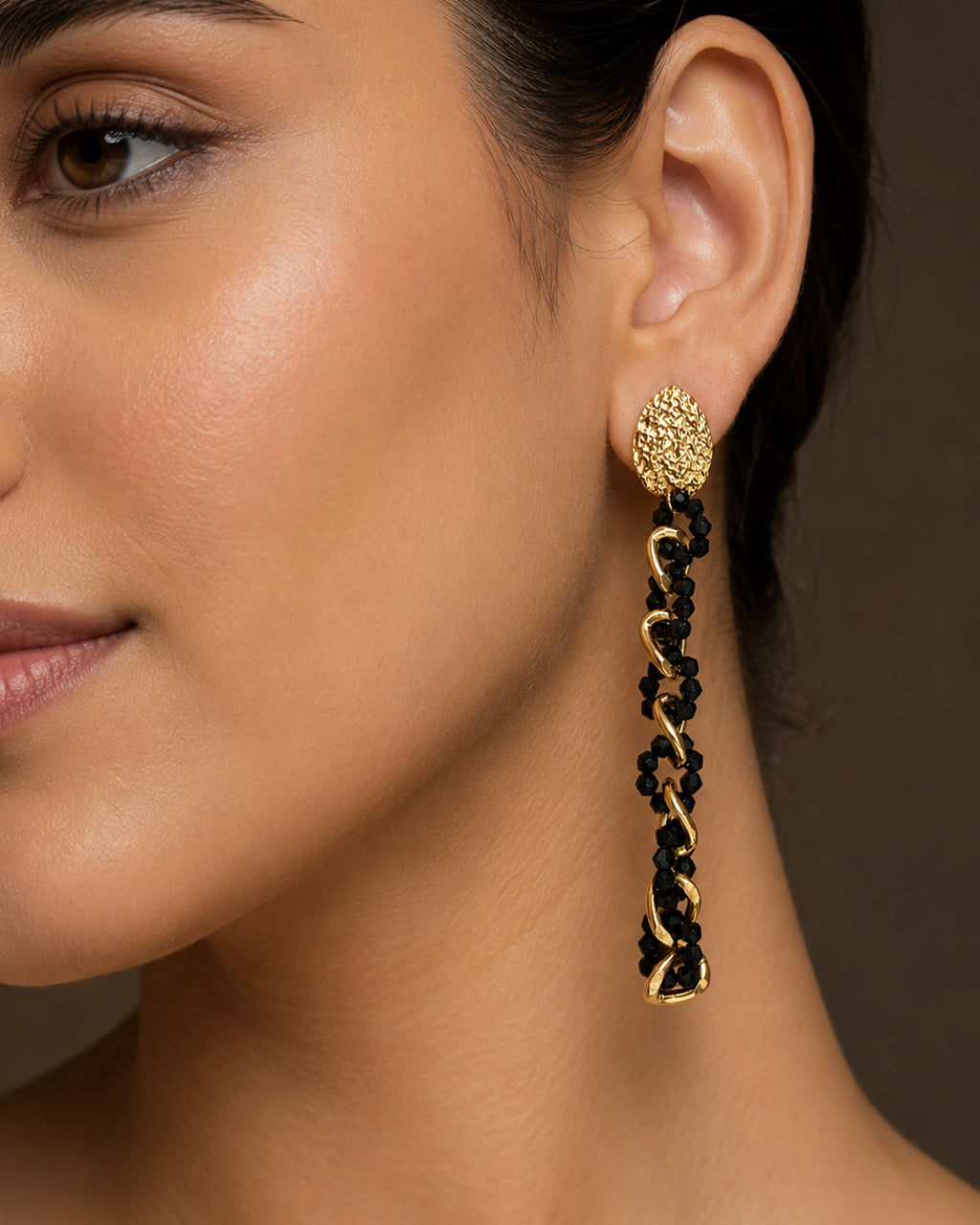 Mirage, Handcrafted Onyx Black Sculptural Lightweight Drop Earrings