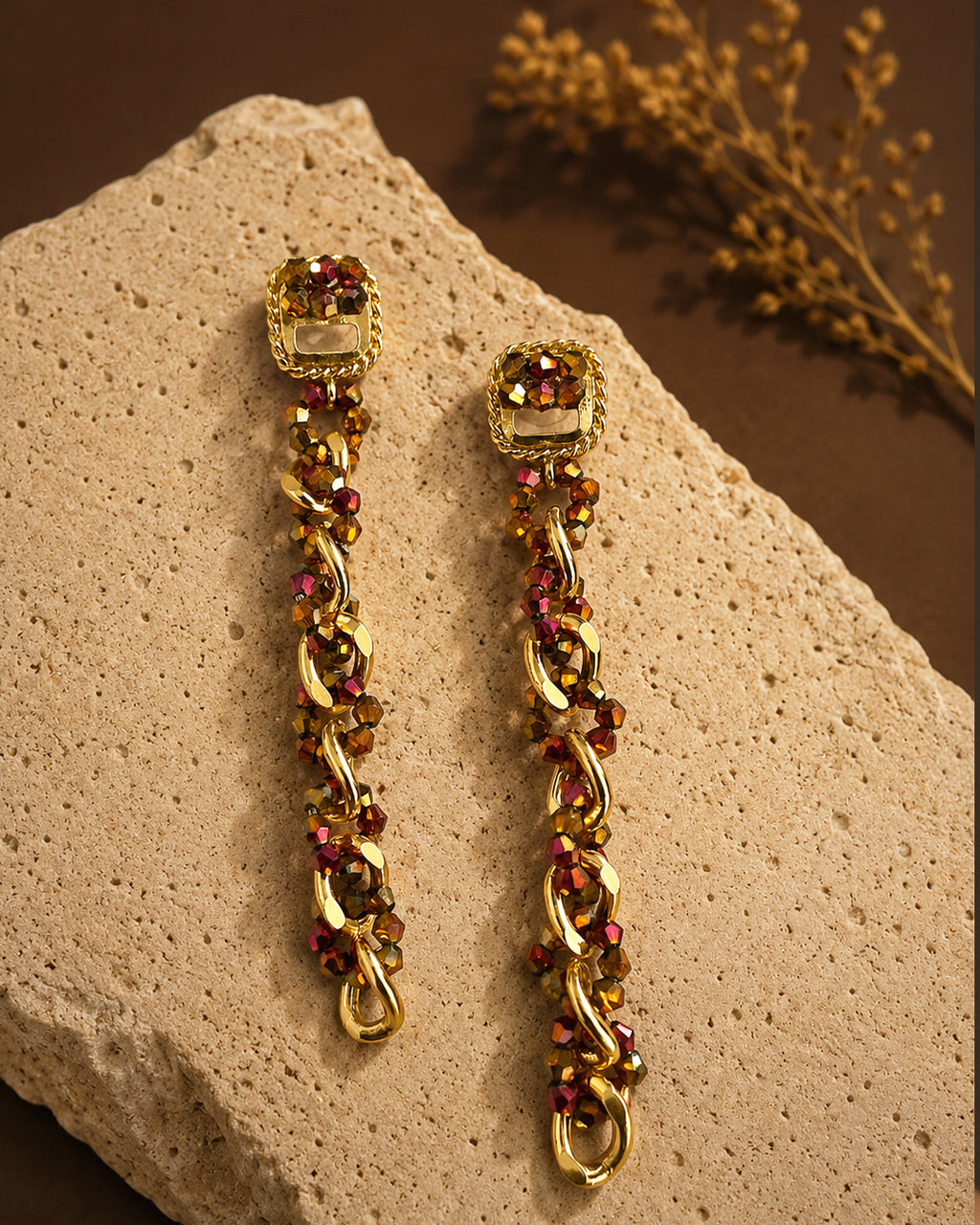 Mirage, Handcrafted Amber Brown Sculptural Lightweight Drop Earrings