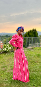 Leona-pink dress in Kente