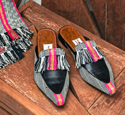 Tash- Kente backeless mules, loafers