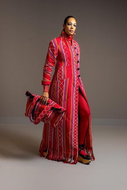 Naomi- Long quilted Coat in Kente