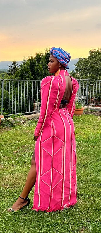 Leona-pink dress in Kente