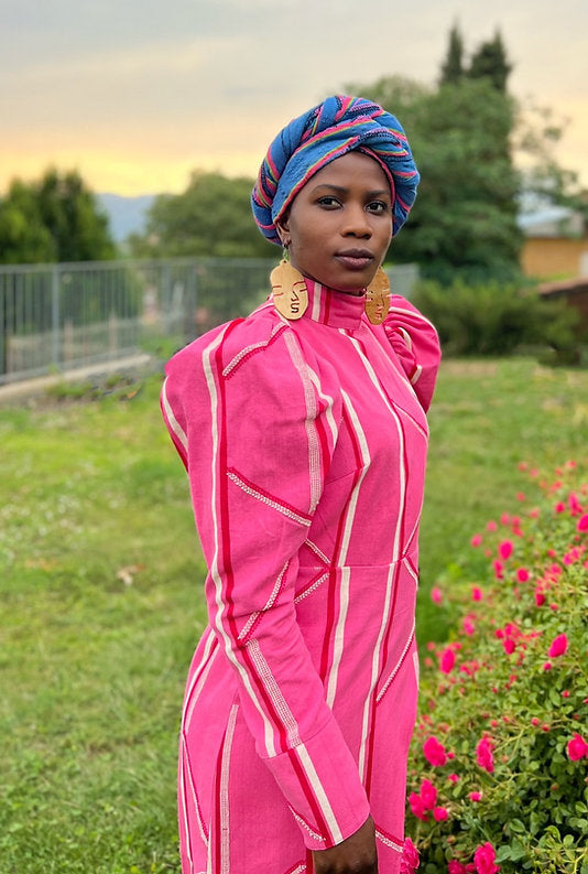 Leona-pink dress in Kente