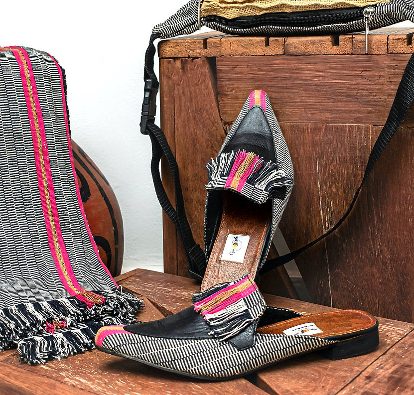 Tash- Kente backeless mules, loafers