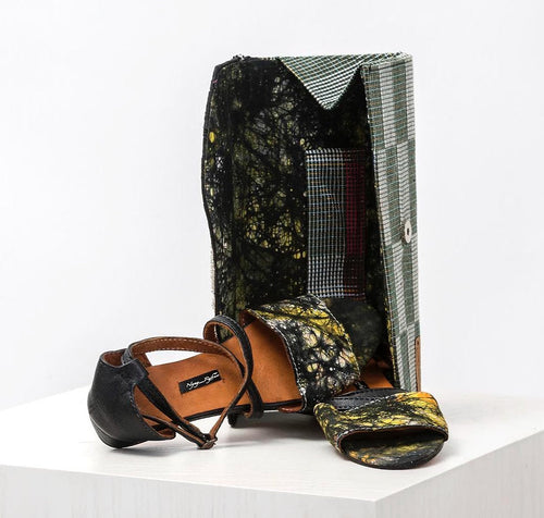 Bligny, pochette et sac bandoulière uniques faits à la main en demi-kente et satin duchesse ornés de cristaux