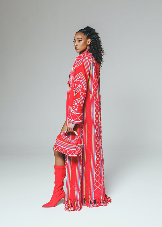 Naomi- Long quilted Coat in Kente