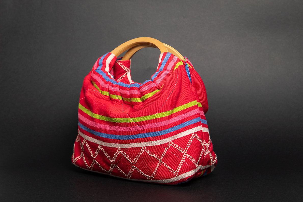 Anello, Mini borsa a mano trapuntata reversibile, Manico in bambù intrecciato