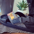 Abbie, Unisex Sustainable Kente & Leather Sliders with Buckle Clips