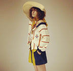 Lotus- off shoulder bomber jacket in Kente and silk
