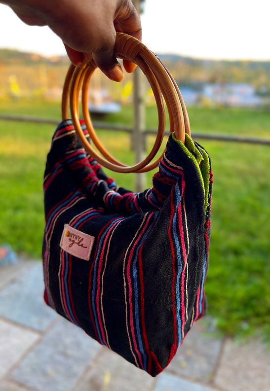 Ring Stretch- mini hand bag with Bamboo handles