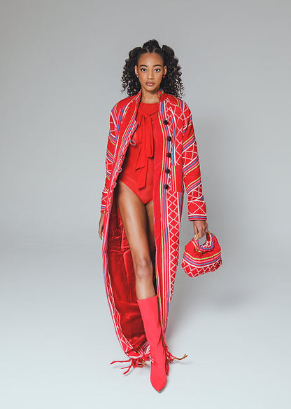 Naomi- Long quilted Coat in Kente