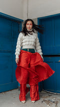 Potenza - Flounces silk palazzo trousers