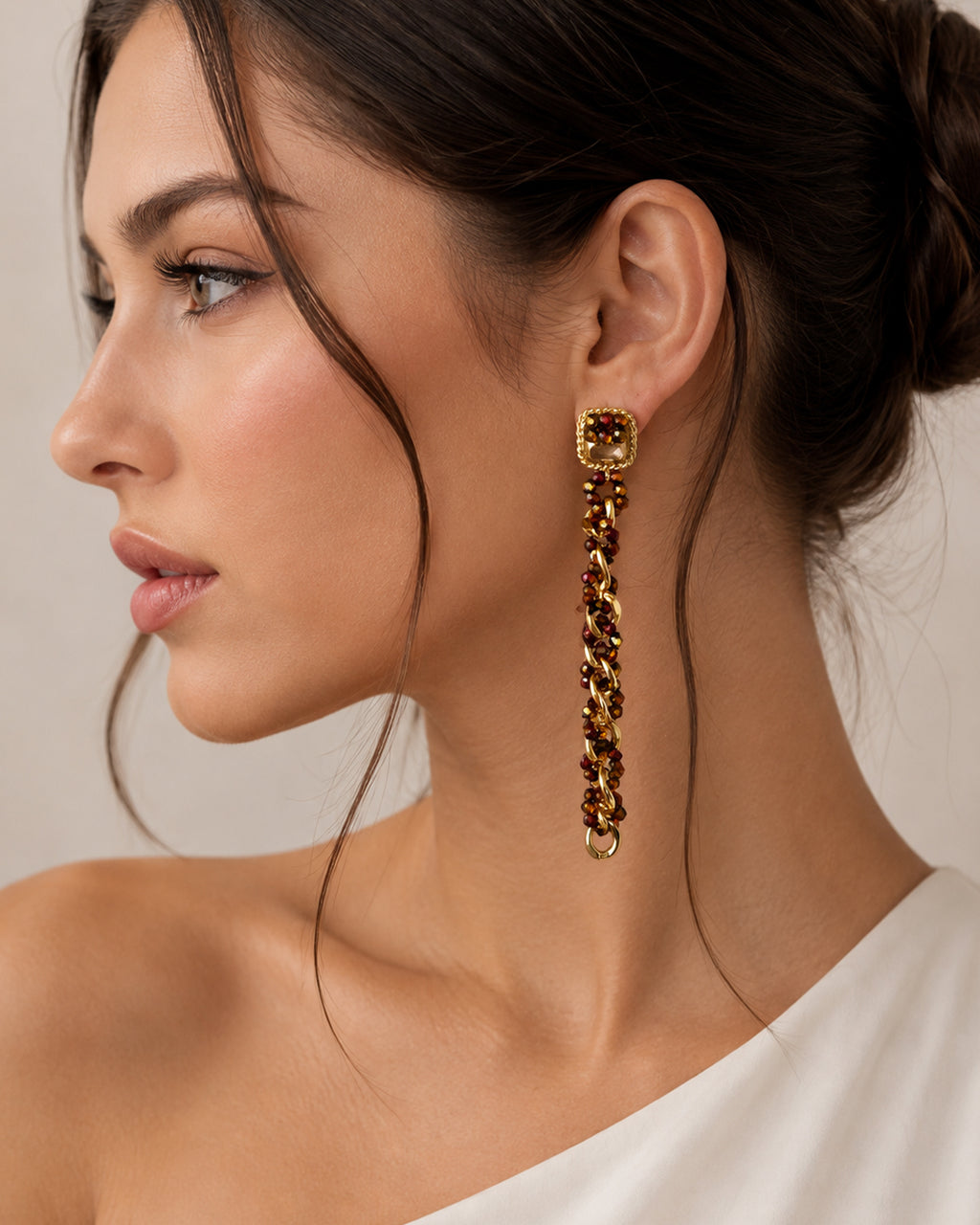 Mirage, Handcrafted Amber Brown Sculptural Lightweight Drop Earrings