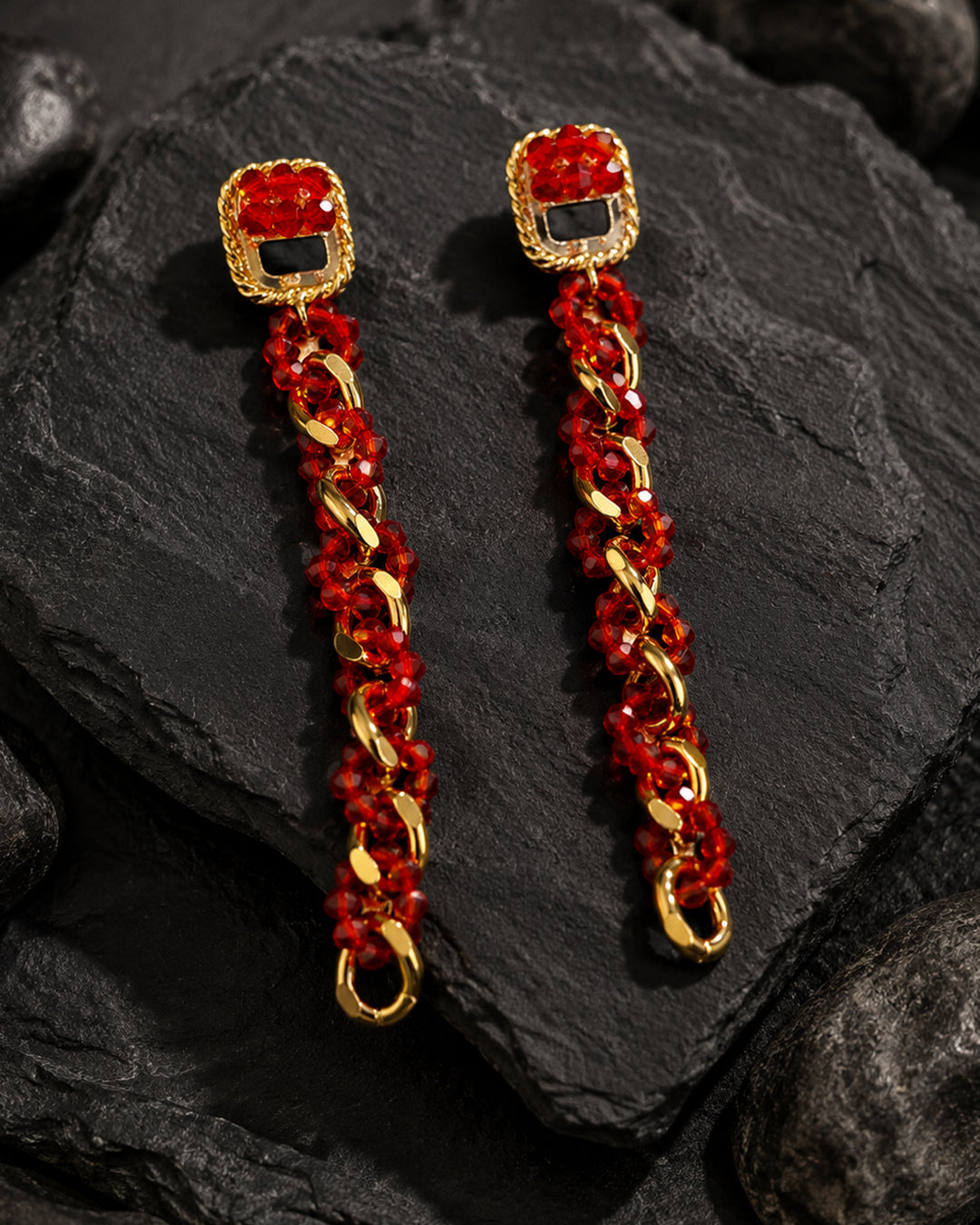 Mirage, Handcrafted Crimson Red Sculptural Lightweight Drop Earrings