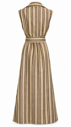 Abaya ABI Cream, abito lungo senza maniche artigianale in Kente con decorazioni e cintura