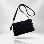 Bow, Sustainable Handcrafted Black & Green Raffia Clutch