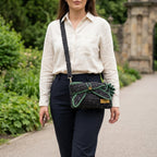 Bow, Sustainable Handcrafted Black & Green Raffia Clutch