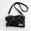 Bow, Sustainable Handcrafted Black & Green Raffia Clutch