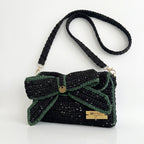 Bow, Sustainable Handcrafted Black & Green Raffia Clutch