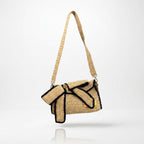 Bow, Sustainable Handcrafted Beige & Black Raffia Clutch