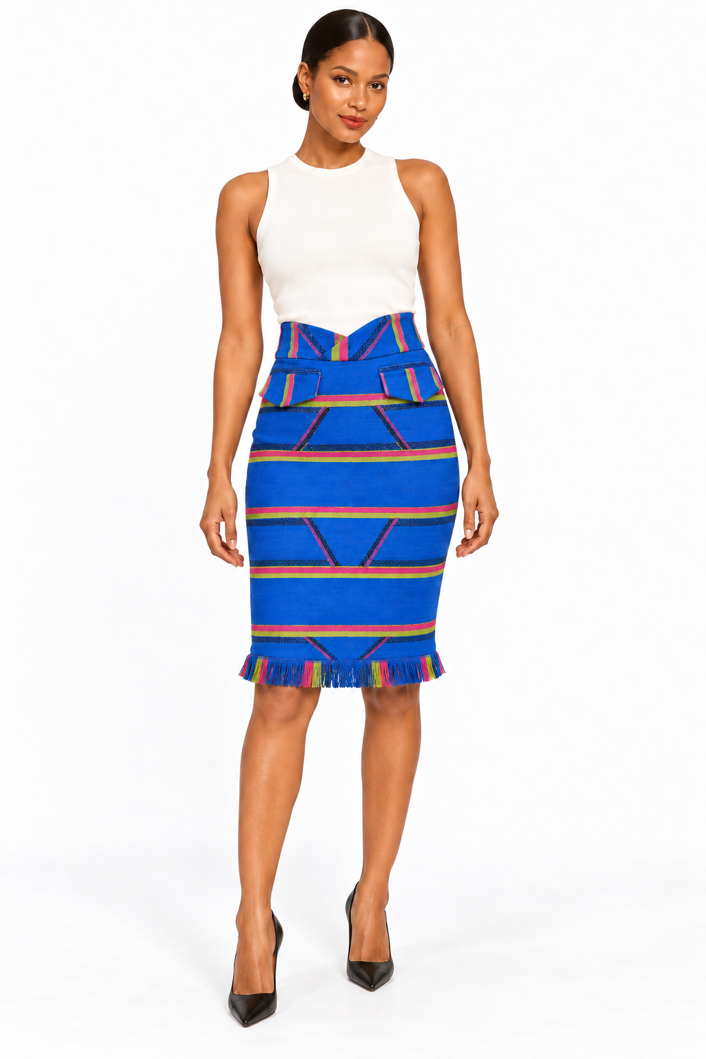Sentimento, High-Waist Kente Pencil Skirt Handwoven Organic Cotton Skirt