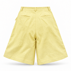 Alessia Yellow Asymmetrical Linen Wide-Leg Shorts with Scalloped Panel & Side Lacing