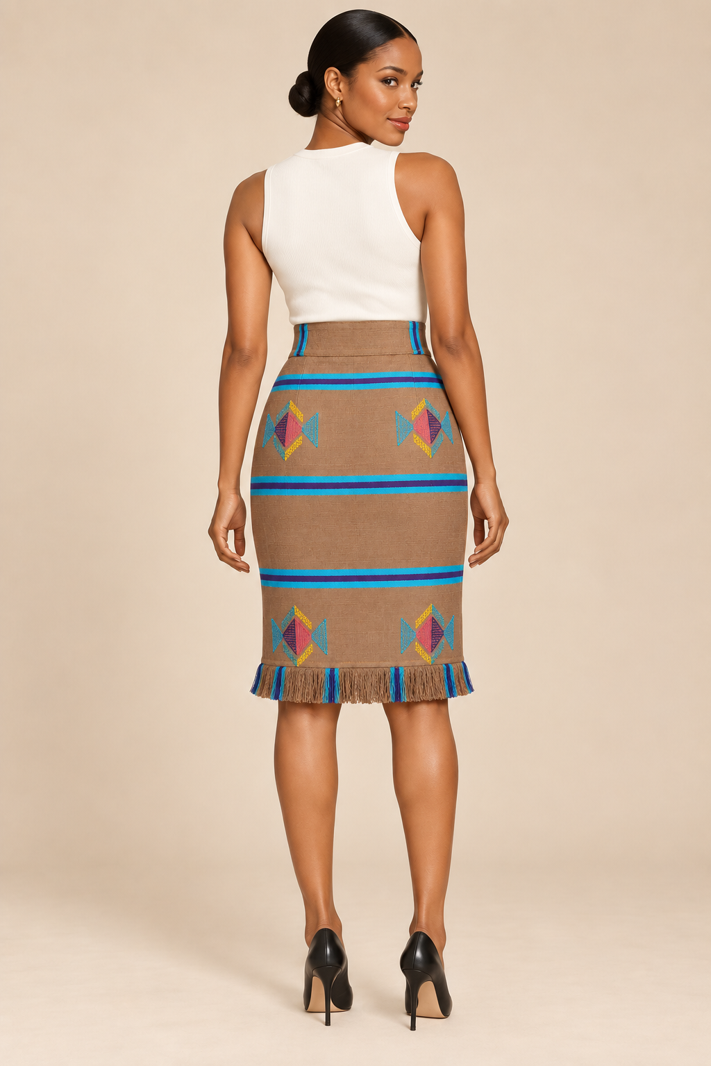 Sentimento, High-Waist Kente Pencil Skirt Handwoven Organic Cotton Skirt
