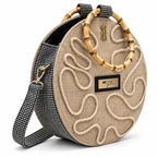Afrodisk, Borsa artigianale in juta e Kente con manici in bambù, colore nero