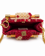 Cube, Handcrafted Zebra Crystal Beaded Handbag with Bamboo & Silver Handles