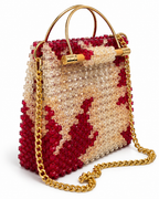 Cube, Handcrafted Zebra Crystal Beaded Handbag with Bamboo & Silver Handles