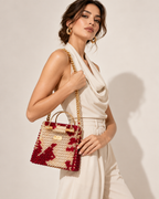 Cube, Handcrafted Zebra Crystal Beaded Handbag with Bamboo & Silver Handles
