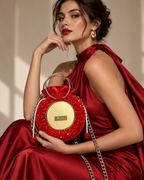 Mirror, Handcrafted Red Beaded Crystal Handbag with Pouch